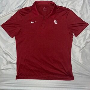 Nike Dri Fit Oklahoma Sooners Mens L Golf Polo Shirt Crimson OU Logo